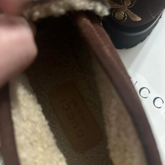 NEW GUCCI MEN'S BROWN SUEDE SHEARLING FUR HORSEBIT BOOTS/Loafer size G8/US 10 - Picture 4 of 16